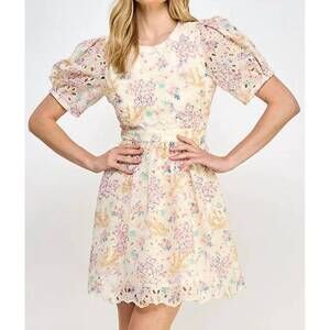NEW RUBIENN floral print eyelet short dress in multi